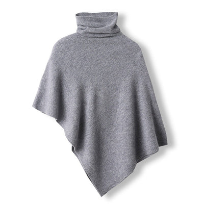 Women’s Poncho Top – Oversized Fit – Wool Blend – Cowl Neck – Draped Asymmetrical Hem