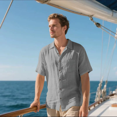 Men’s Button-Up Shirt – Linen – Relaxed Fit – Short Sleeve – Casual Wear