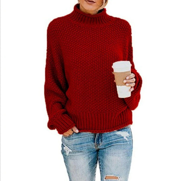 Women’s Turtleneck Sweater – Oversized Fit – Chunky Knit – Ribbed Trim – Casual Wear