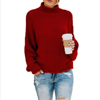 Women’s Turtleneck Sweater – Oversized Fit – Chunky Knit – Ribbed Trim – Casual Wear
