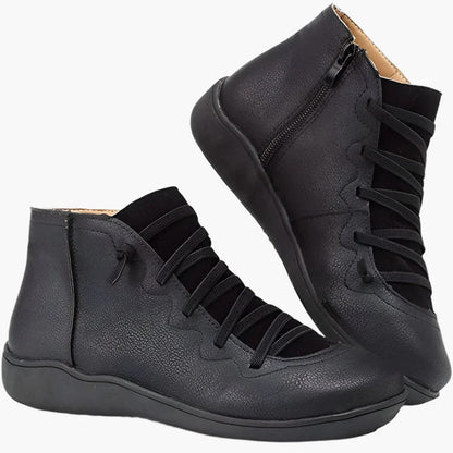 Women’s Ankle Boots – Lace-Up and Side Zip – Cushioned Flat Sole – Sleek Fit