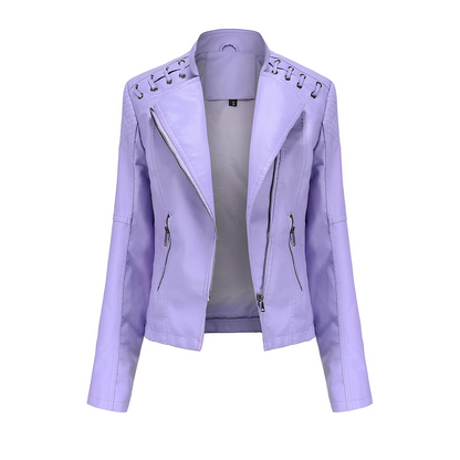 Women’s Leather Jacket – Tailored Fit – Asymmetrical Zip – Quilted Shoulders – Laced Detail