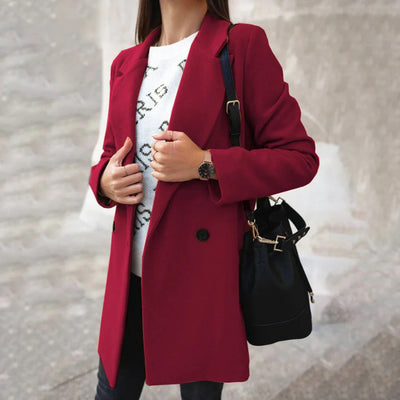Women’s Mid-Length Coat – Wool Feel – Classic Fit – Double-Breasted Tailored Style