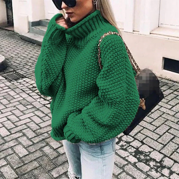 Women’s Turtleneck Sweater – Oversized Fit – Chunky Knit – Ribbed Trim – Casual Wear