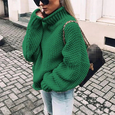 Women’s Turtleneck Sweater – Oversized Fit – Chunky Knit – Ribbed Trim – Casual Wear