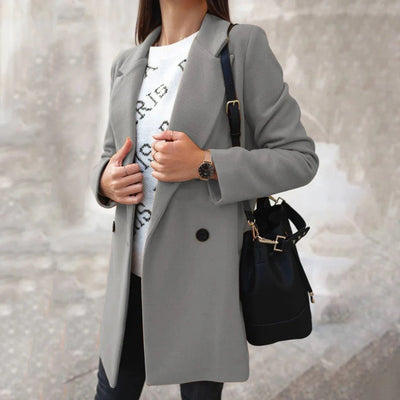 Women’s Mid-Length Coat – Wool Feel – Classic Fit – Double-Breasted Tailored Style