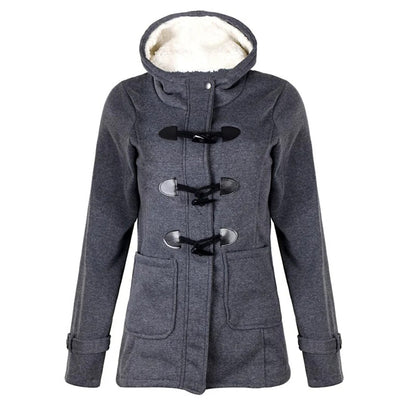 Women’s Long Coat – Tailored Fit – Wool Blend – Hooded with Toggle Fastening