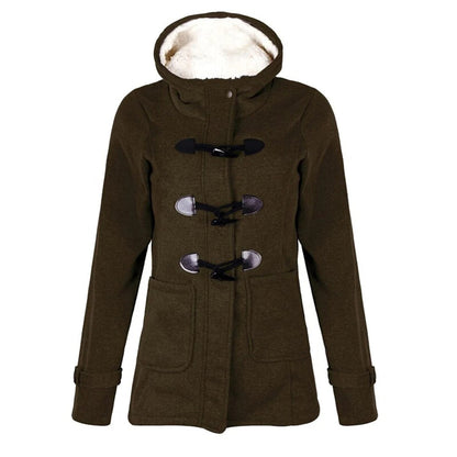 Women’s Long Coat – Tailored Fit – Wool Blend – Hooded with Toggle Fastening