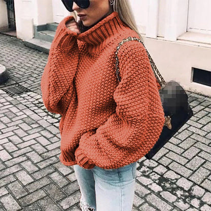 Women’s Turtleneck Sweater – Oversized Fit – Chunky Knit – Ribbed Trim – Casual Wear