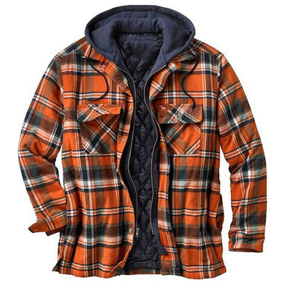 Men’s Shirt Jacket – Relaxed Fit – Quilted Lining – Flannel Plaid – Hooded Zip Front