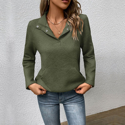 Women’s Sweatshirt – Quilted Fabric – Relaxed Fit – Stand Collar with Snap Buttons