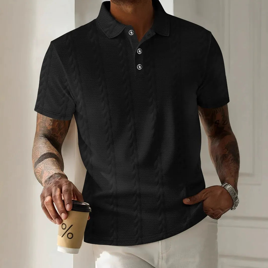 Men’s Polo Shirt – Textured Jacquard – Regular Fit – Short Sleeve – Button Placket
