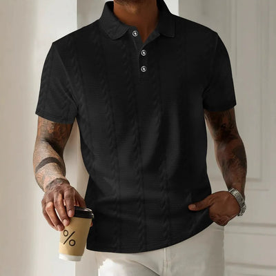 Men’s Polo Shirt – Textured Jacquard – Regular Fit – Short Sleeve – Button Placket