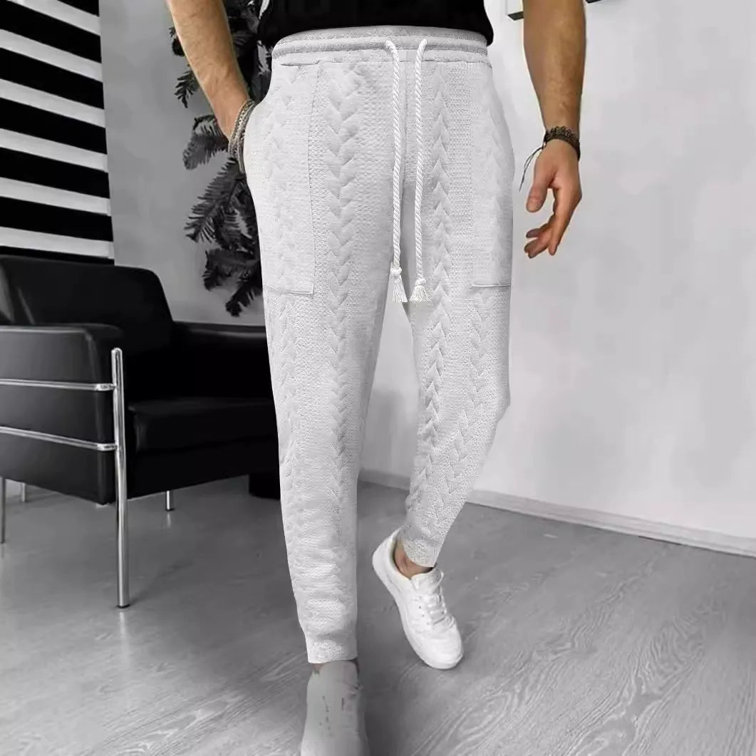 Men’s Jogger Pants – Jacquard Texture – Tapered Fit – Drawstring Waist – Cuffed Ankles