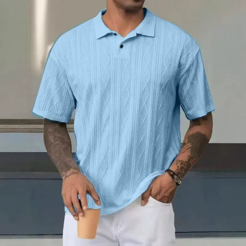 Men’s Polo Shirt – Relaxed Fit – Cotton – Textured Knit – Casual Short Sleeve