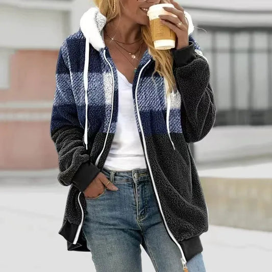 Women’s Hooded Sweatshirt Jacket – Plush Fleece – Oversized Fit – Zip Front – Casual Wear