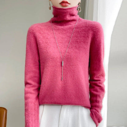 Women’s Turtleneck Sweater – Slim Fit – Wool Blend – Hollow Knit – Full Length Sleeves