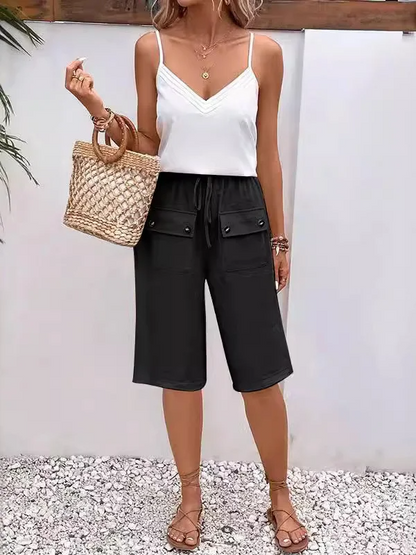 Women’s Knee-Length Trousers – Relaxed Fit – Elastic Waist – Breathable Blend – Pockets