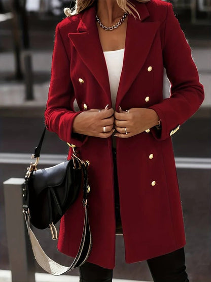 Women’s Wool Coat Jacket – Slim Fit – Double-Breasted – Tailored Mid-Thigh Length