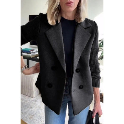 Women’s Wool Coat – Tailored Fit – Double-Breasted – Ribbed Sleeves – Lapel Collar