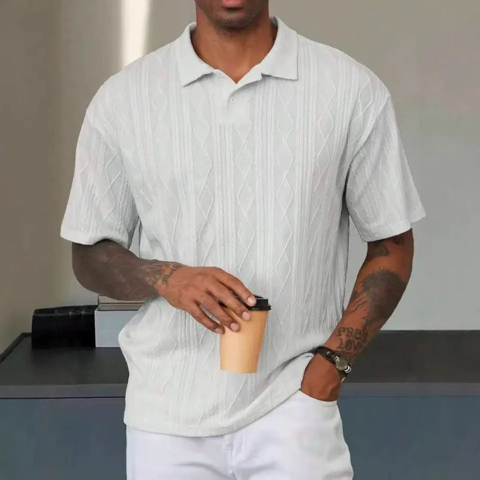 Men’s Polo Shirt – Relaxed Fit – Cotton – Textured Knit – Casual Short Sleeve