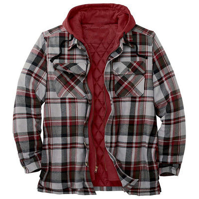 Men’s Shirt Jacket – Relaxed Fit – Quilted Lining – Flannel Plaid – Hooded Zip Front