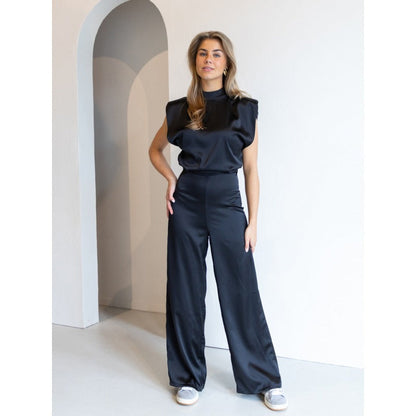 Women’s Jumpsuit – Satin Look – High Neck – Sleeveless – Open Back – Wide Leg