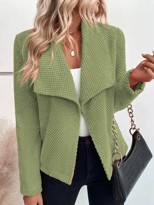 Women’s Blazer Jacket – Textured Knit – Relaxed Fit – Wide Lapel – Long Sleeve