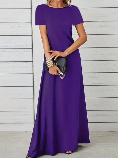 Women’s Maxi Dress – Slim Fit – Short Sleeve – Cotton Feel – Round Neck Casual Wear