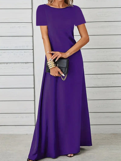 Women’s Maxi Dress – Slim Fit – Short Sleeve – Cotton Feel – Round Neck Casual Wear