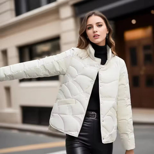 Women’s Down Coat – Quilted Lightweight – Regular Fit – Stand Collar – Hip Length
