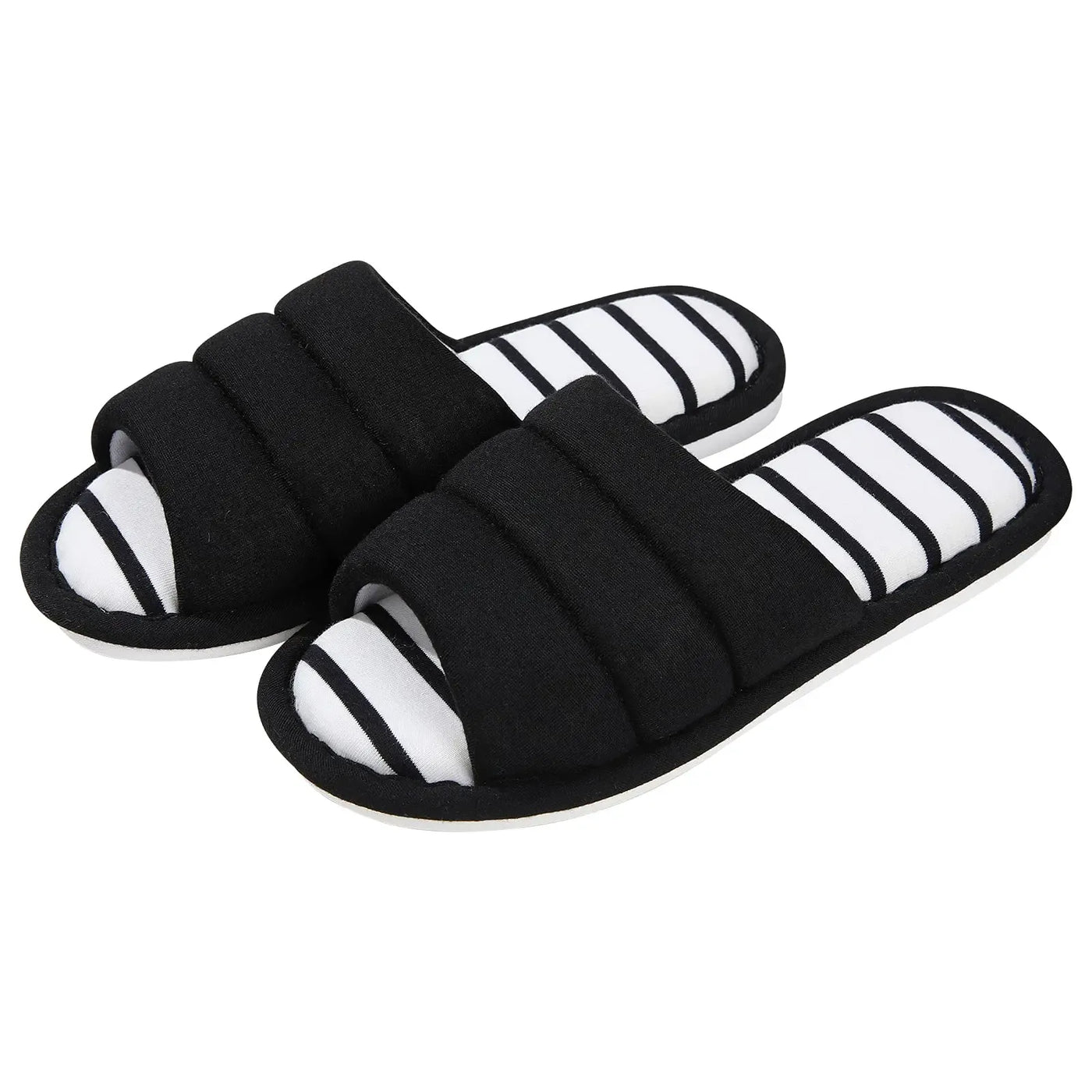 Women’s Slippers – Plush Quilted Strap – Open Toe – Cushioned Slip-On Indoor Flats