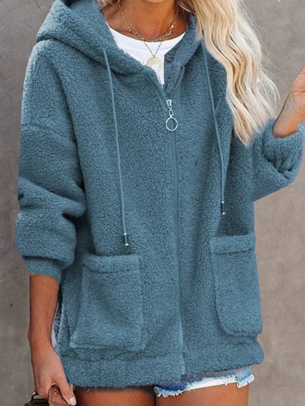 Women’s Hooded Cardigan – Fleece Feel – Oversized Fit – Zip Front – Kangaroo Pockets