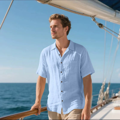 Men’s Button-Up Shirt – Linen – Relaxed Fit – Short Sleeve – Casual Wear