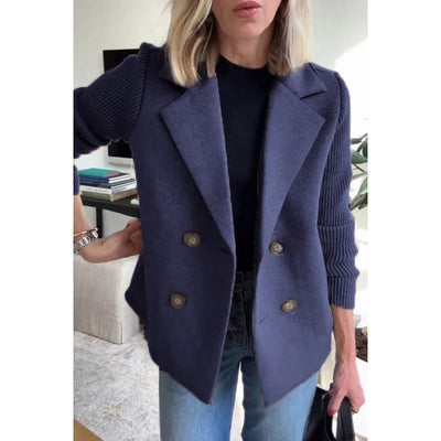 Women’s Wool Coat – Tailored Fit – Double-Breasted – Ribbed Sleeves – Lapel Collar