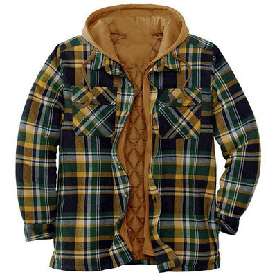 Men’s Shirt Jacket – Relaxed Fit – Quilted Lining – Flannel Plaid – Hooded Zip Front
