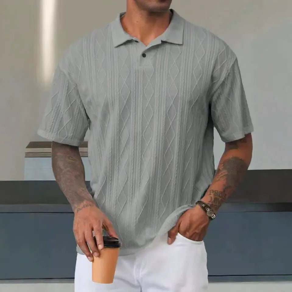 Men’s Polo Shirt – Relaxed Fit – Cotton – Textured Knit – Casual Short Sleeve