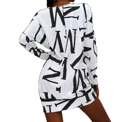 Women’s Mini Dress – Relaxed Fit – Long Sleeve – Bold Letter Print – Cotton Blend