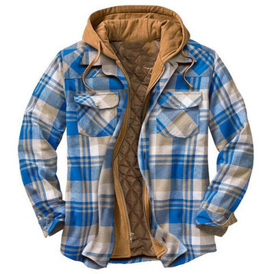 Men’s Shirt Jacket – Relaxed Fit – Quilted Lining – Flannel Plaid – Hooded Zip Front