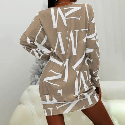 Women’s Mini Dress – Relaxed Fit – Long Sleeve – Bold Letter Print – Cotton Blend