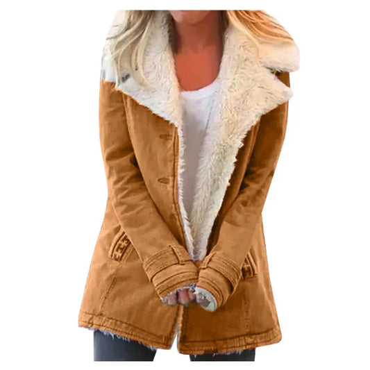 Women’s Hooded Coat – Plush Fleece Feel – Mid-Length – Relaxed Fit – Everyday Outerwear