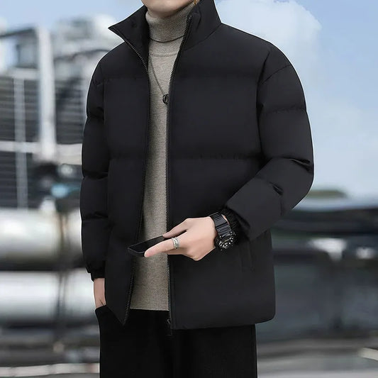 Men’s Puffer Jacket – Quilted Design – High Collar – Standard Fit – Zipper Front