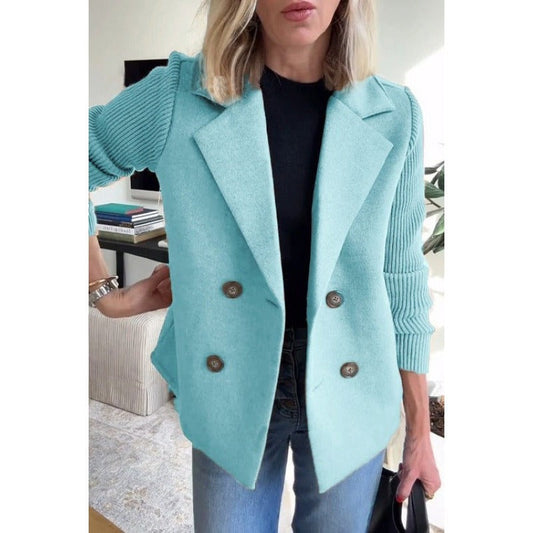 Women’s Wool Coat – Tailored Fit – Double-Breasted – Ribbed Sleeves – Lapel Collar