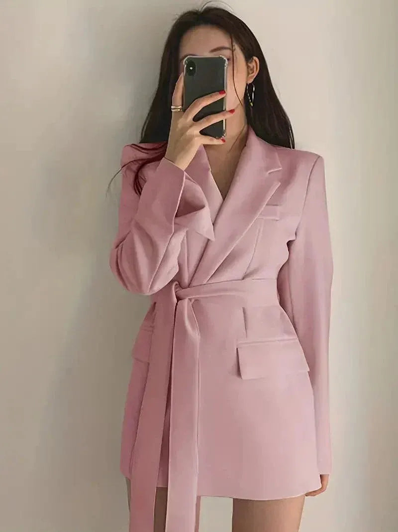 Women’s Blazer Dress – Tailored Fit – Double Breasted – Belted Waist – Long Sleeve