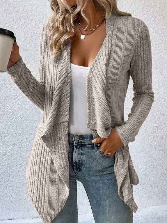 Women’s Cardigan – Wool Blend – Relaxed Fit – Ribbed Knit – Open Front Draped Style