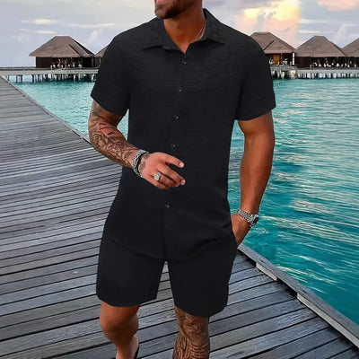 Men’s Casual Set – Relaxed Fit – Jacquard Texture – Short Sleeve Casual Style