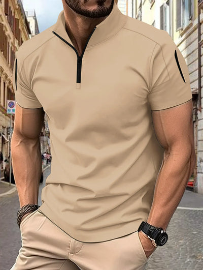 Men’s Polo Shirt – Slim Fit – Cotton Blend – Zip Collar – Tactical Sleeve Pocket