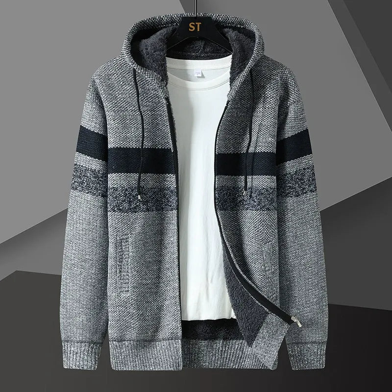 Men’s Hooded Cardigan Sweater – Relaxed Fit – Knit Texture – Zip Front – Side Pockets