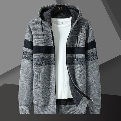 Men’s Hooded Cardigan Sweater – Relaxed Fit – Knit Texture – Zip Front – Side Pockets