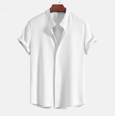 Men’s Short Sleeve Shirt – Cotton Jacquard – Regular Fit – Band Collar Casual Wear